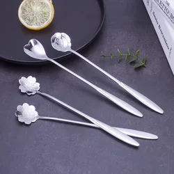 Creative Stainless Steel Japanese Dessert Coffee Spoon Rose Cherry Blossom Long Handle Stirring Spoon Tea Spoon Accessories