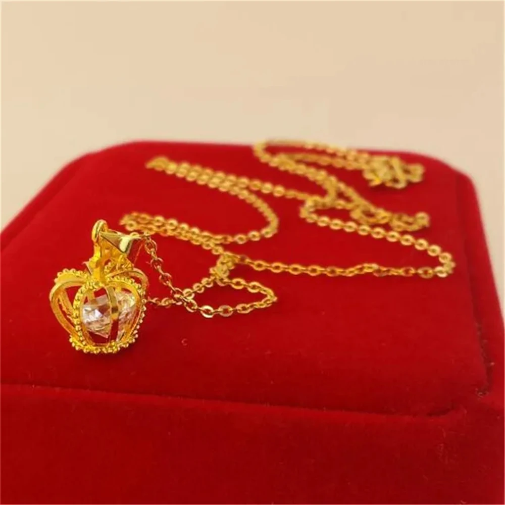 Wedding Jewelry Sets for Women Gold Color Crown Pendant Necklace Bracelet Earrings Ring 4pcs Set Trendy Accessories Gifts