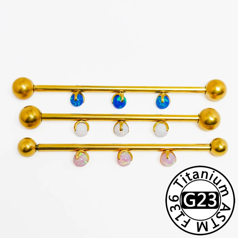 G23 Titanium Piercing Septum 14G Internal Thread Ear Bridge Opal Barbell Hinged Segment Earrings Double Ear Holes Body Jewelry