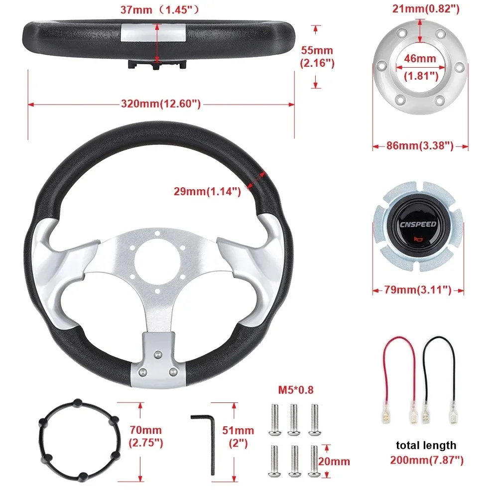 

Рулевое колесо из алюминиевого сплава в гоночном стиле 320 мм 13 дюймов для гольф-кара YAMAHA EZGO автомобильные аксессуары