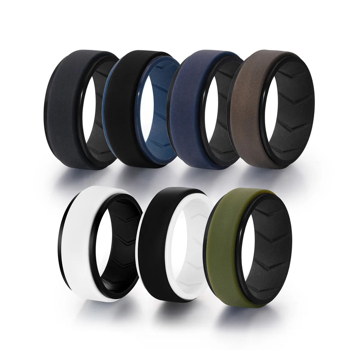 Lot de 7 alliances de mariage en silicone pour hommes, bagues en caoutchouc de 8 mm de large pour les sports d'entraînement, ensemble d'anneaux confortables, cadeau pour mari et lui