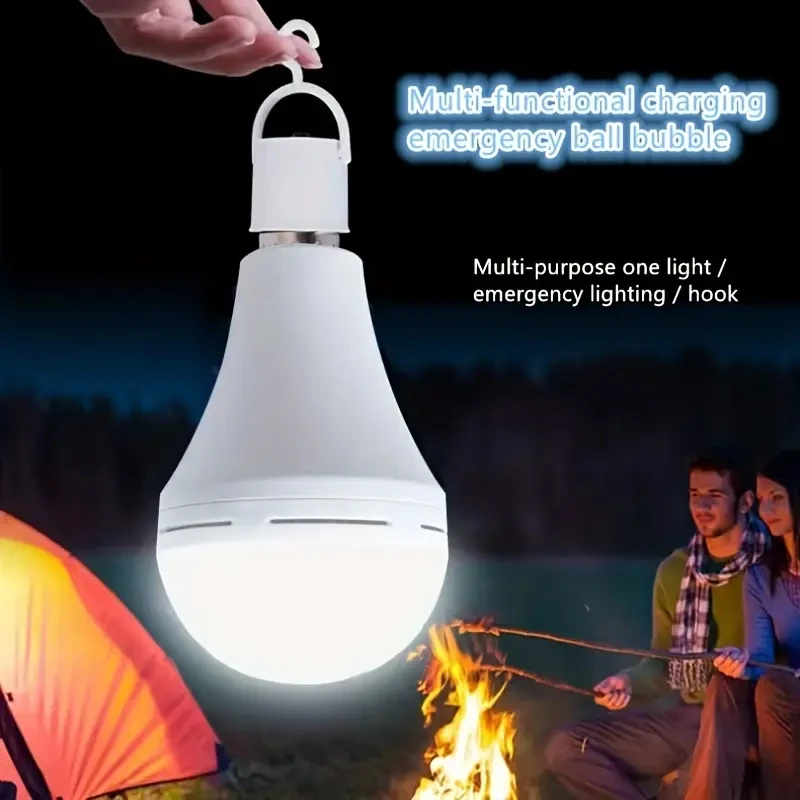 

7-12W Rechargeable Emergency Light Bulbs with E27 Base Hanging Hooks Energy-Saving Lights for Outdoor Sports Camping Fishing
