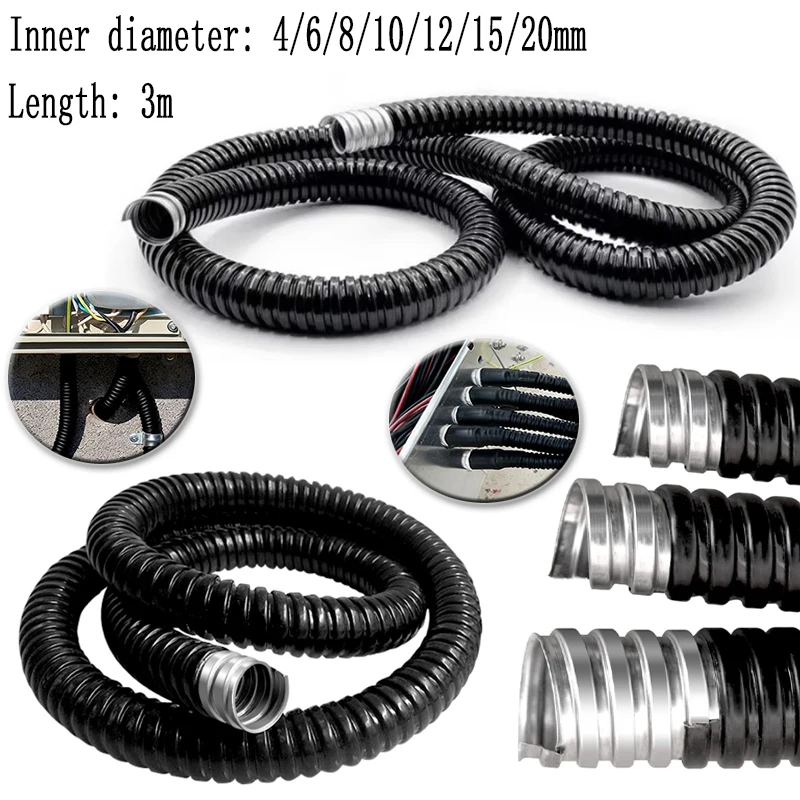 Stainlesss Steel Wrapped Plastic Metal Hose with Inner Diameter 4/6/8/10/12/15/2mm and Length 3 Meter Stainlesss Steel Conduit