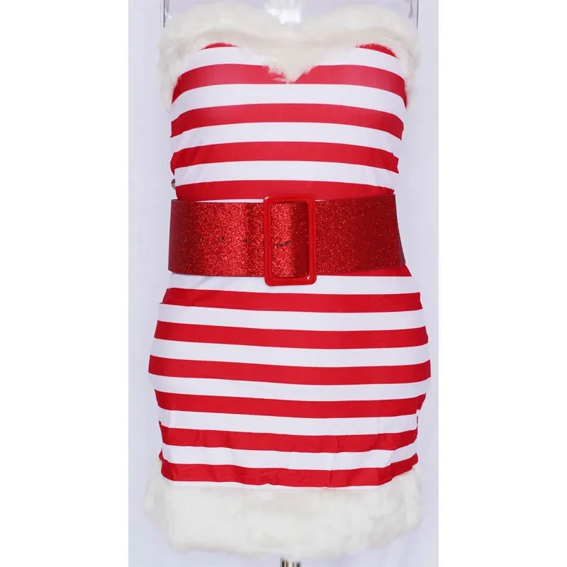 Strip Christmas Costumes Sexy Strapless Santa Claus Christmas Fancy Party Dress Sexy Adult Costume Santa Claus Costume