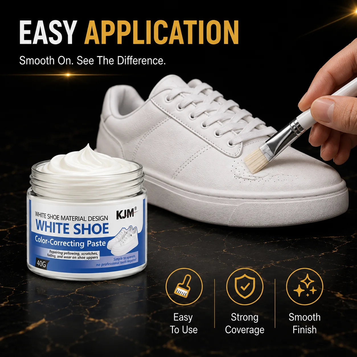 KJM White Shoe Refinishing Cream Sneaker Leather Color Repair Paste Scuff Mark Concealer For Boots Bags Sofa Car Interior 40g