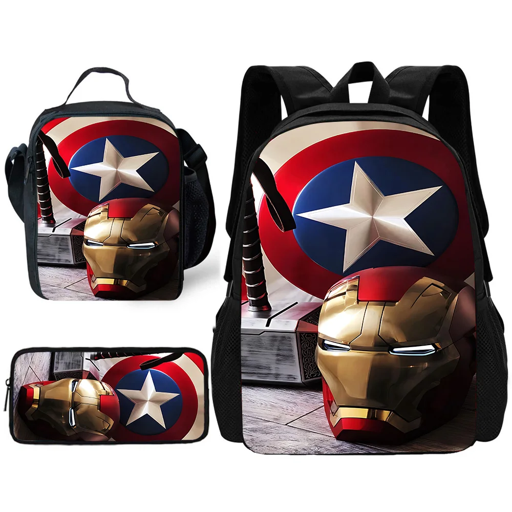 Mochila escolar infantil Capitán América Marvels Heroes con bolsas para el almuerzo, bolsas para lápices, mochilas escolares para niño y niña, el mejor regalo