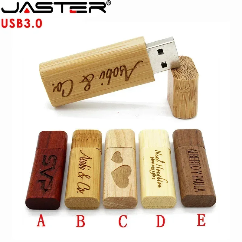 JASTER USB 3.0 Flash Drive Bambu Kayu Kecepatan Tinggi Pen Driver Kayu Pendrive 4GB 8GB 16GB 32GB 64GB Creativo 1 Buah Logo Gratis