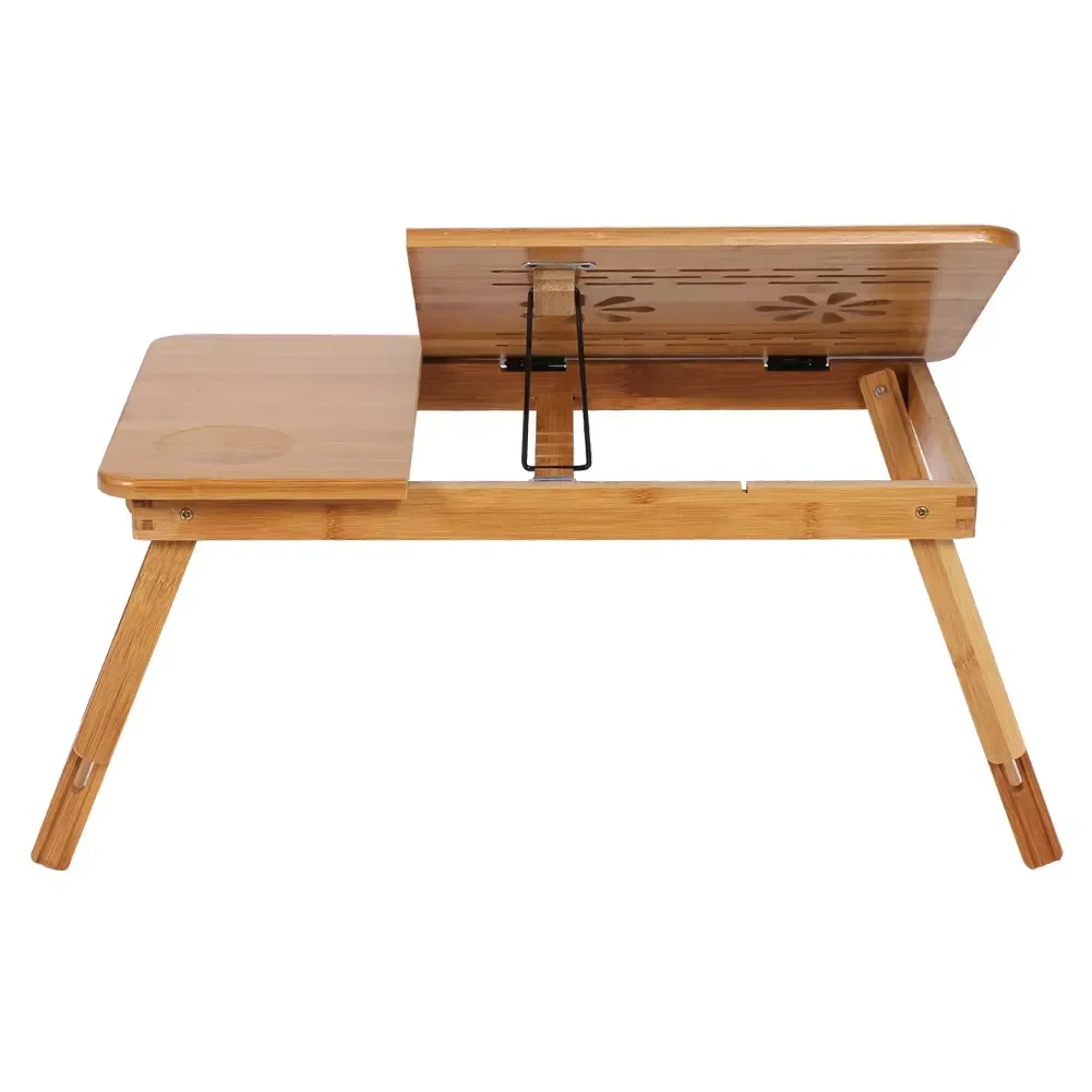 Adjustable Bamboo Laptop Stand, Portable Laptop Table, Anti-slip Baffle, Timely Heat Emission, Bed Lap Desk