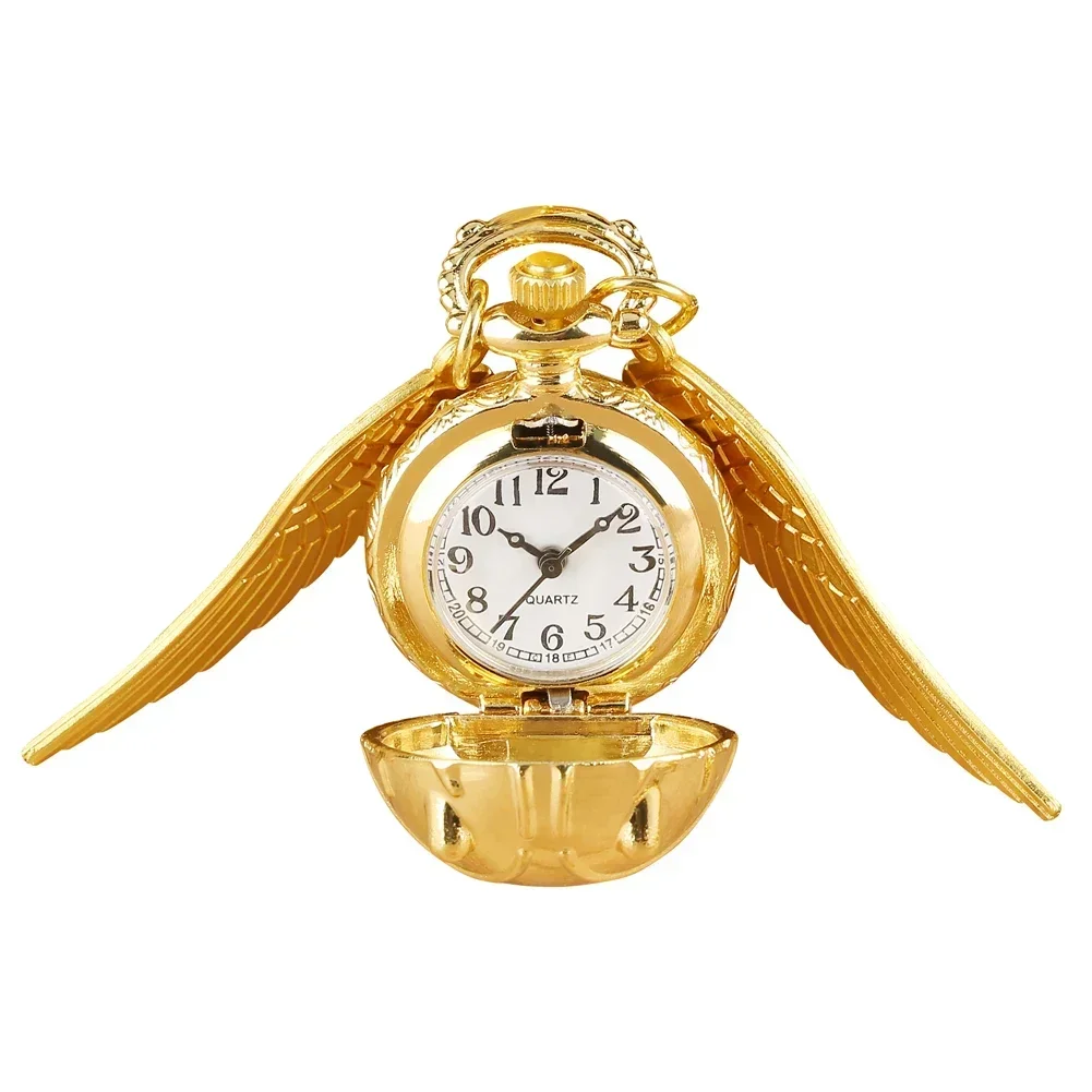 Montre de Poche à Quartz avec Aile d'Or, Boule Ronde, Pendentif Vintage en Bronze, Horloge Fob, Collier, Cadeau, Livraison Directe