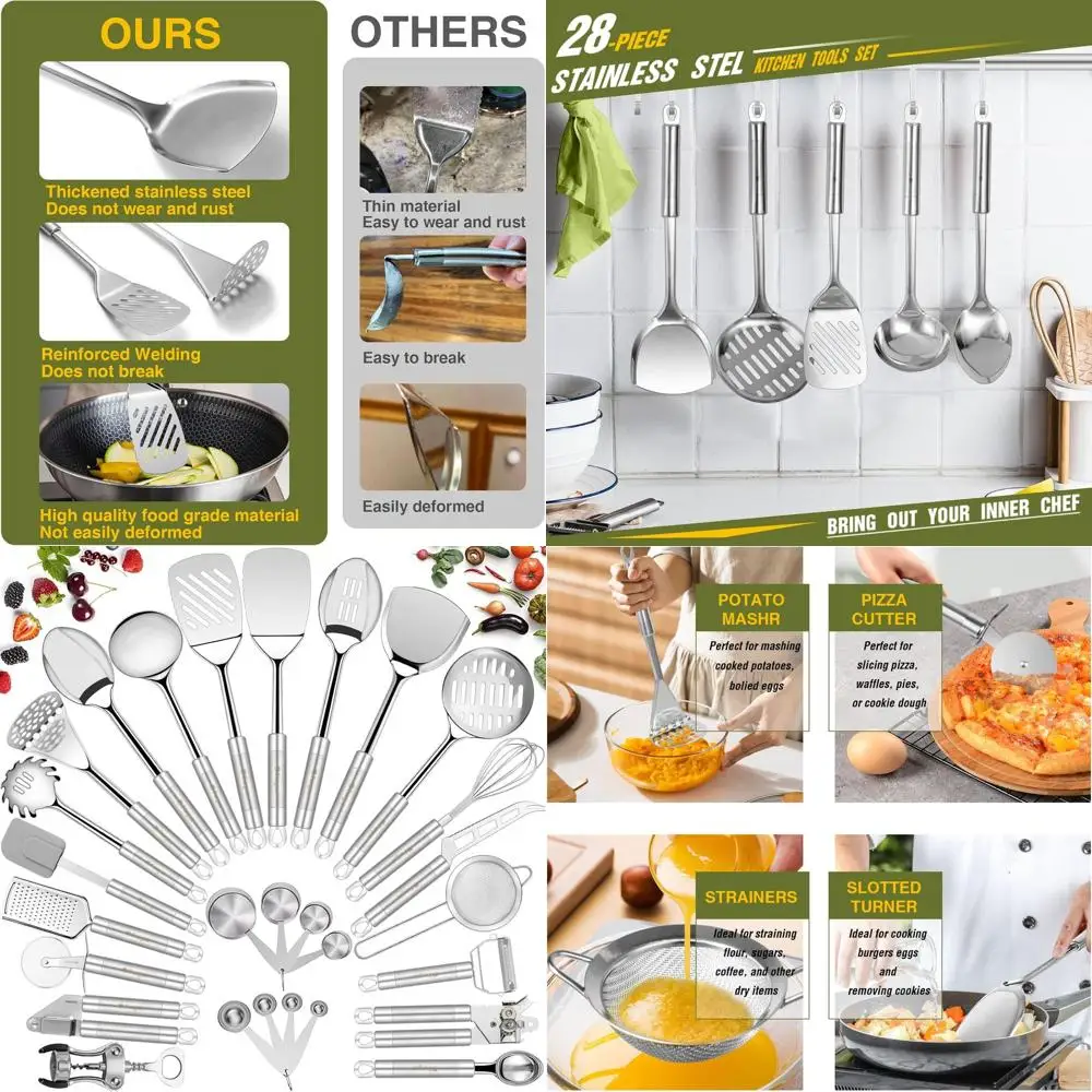 

Набор кухонной утвари премиум-класса из 28 предметов из нержавеющей стали с антипригарным лопаточкой для посуды — необходимые кухонные принадлежности и аксессуары