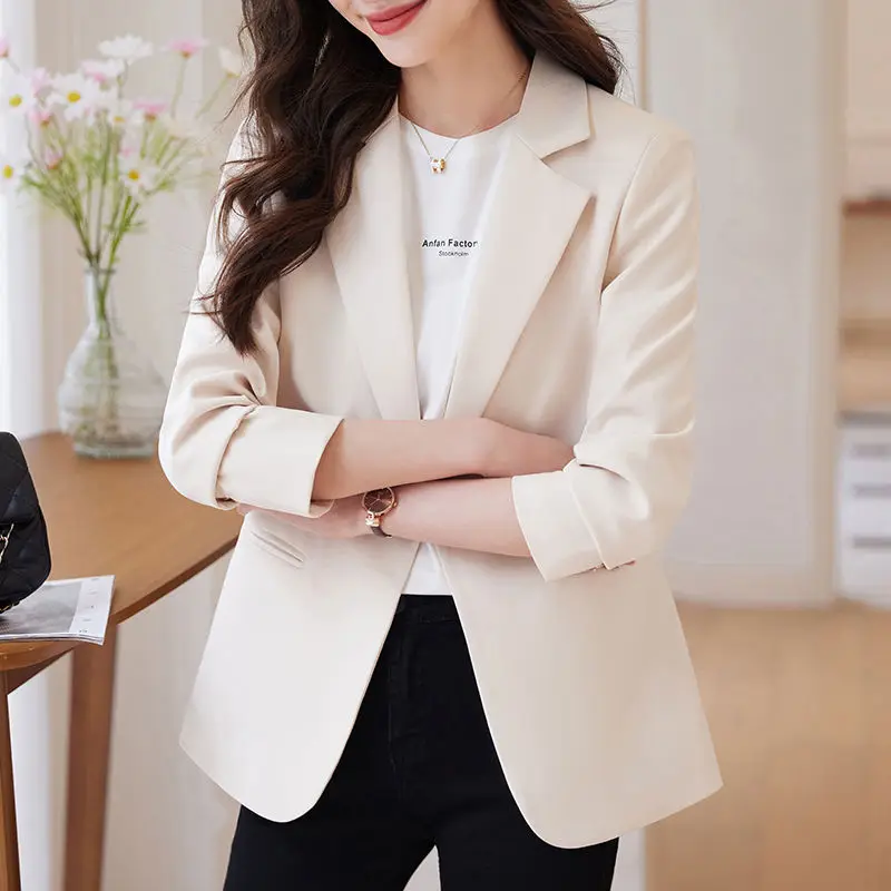 بدلة نسائية بيج ort Jaet ربيع الخريف النسخة الكورية الجديدة الراقية الشعور عادية صغيرة الحجم معطف الشارع Sle #1