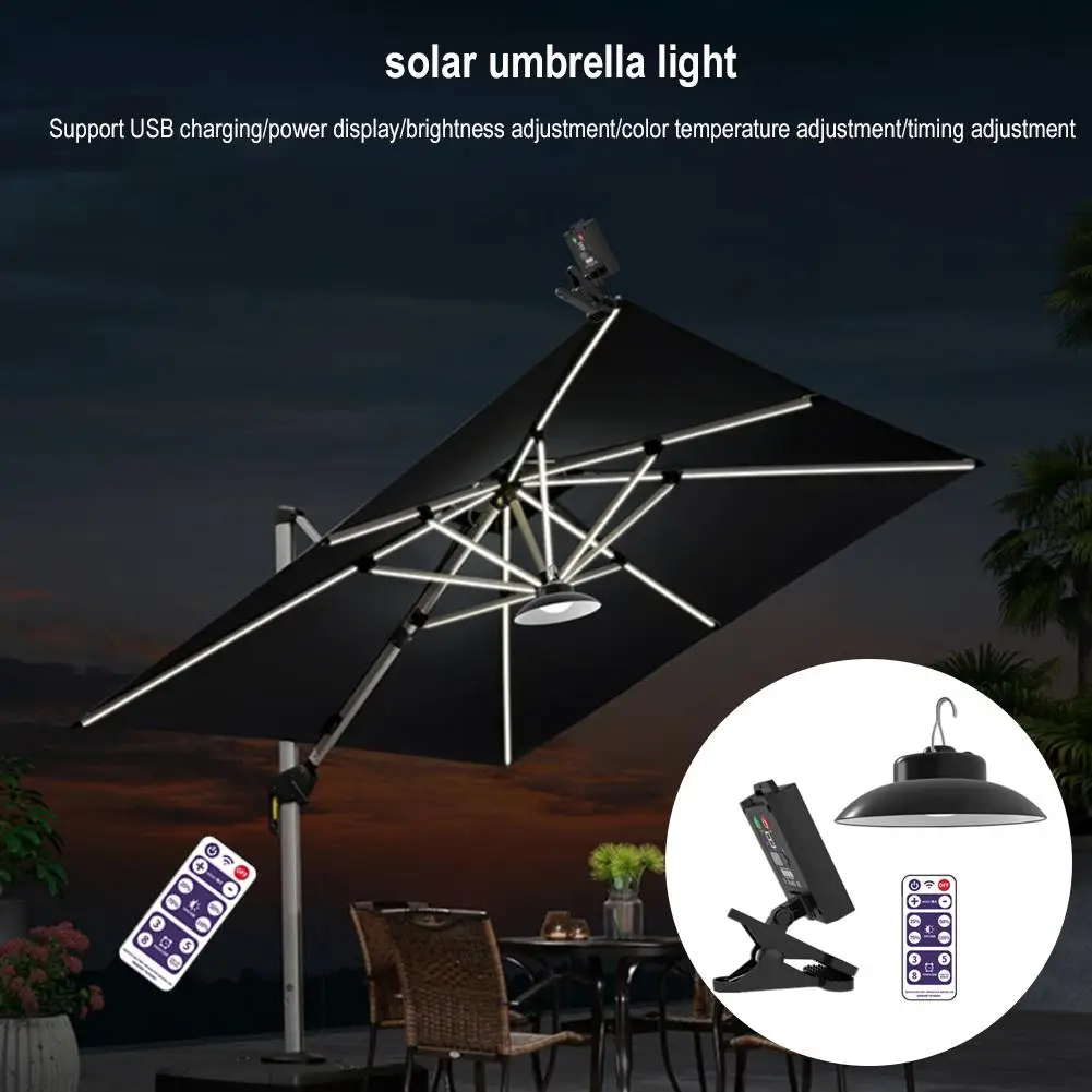 

Solar Umbrella Lamp Powerful Light,USB Charging,Brightness Adjustment Waterproof Tools For Patio, Garden, And Camping Party N0P4