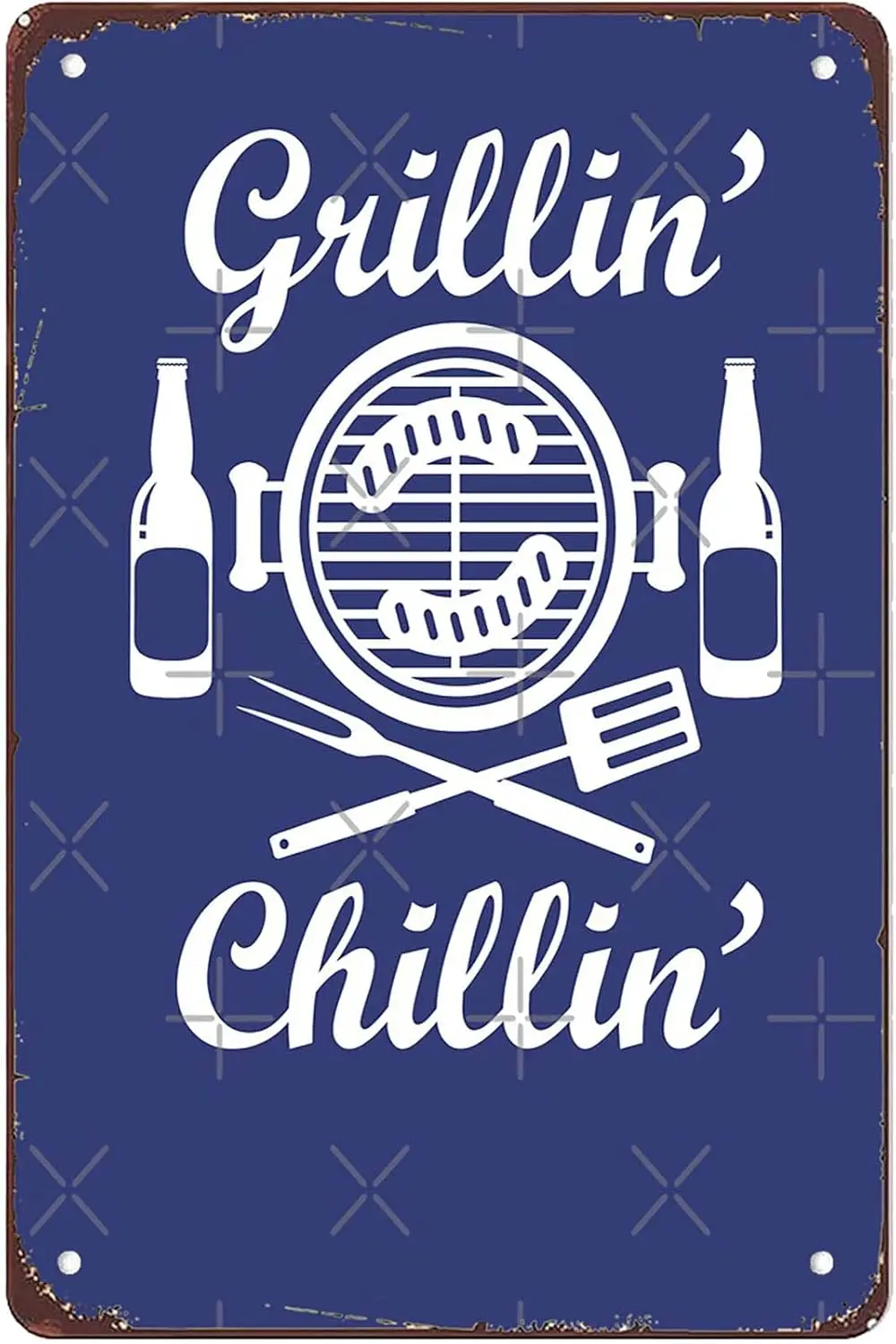 New Vintage Retro Metal Tin Sign Grillin Chillin BBQ and beer drinking Wall Art Farm Garage Man Cave Dining Room Bar Christmas H