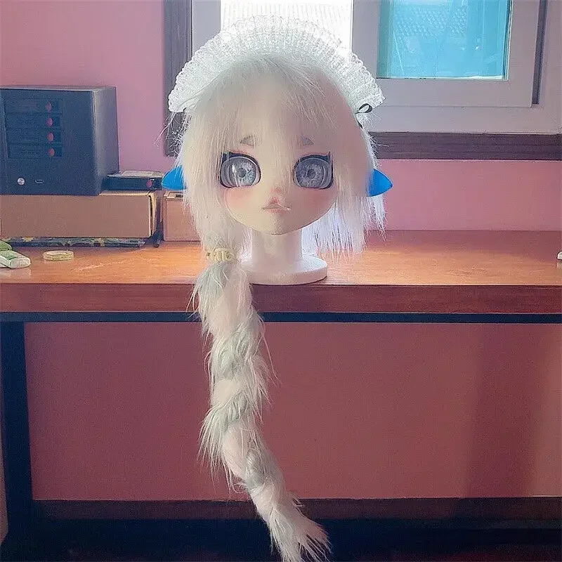 Cabeza de muebles prefabricada, sirvienta de gato trenzada, Kigurumi, máscara de cabeza completa peluda, disfraces de Cosplay de Lolita, peluda de animales, Fursuit parcial