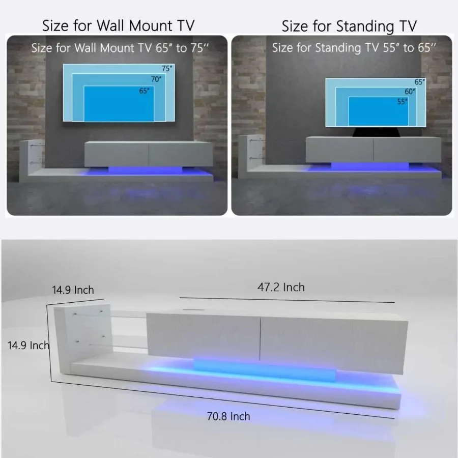 حامل تلفزيون LED لمركز الترفيه الحديث للتلفزيون مقاس 55 65 75 بوصة مع وحدة تحكم تلفزيون من الزجاج المقسى مع خزائن تخزين وسائط الألعاب #2