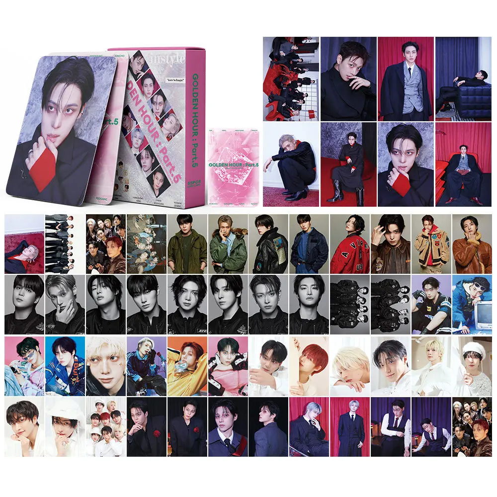 55 Piezas/Set de Tarjetas Lomo y Postales del 14º Mini Álbum GOLDEN HOUR Parte 5 de ATEEZ, Regalos para Fans de Seonghwa, Hongjoong, Yunho, Mingi y San