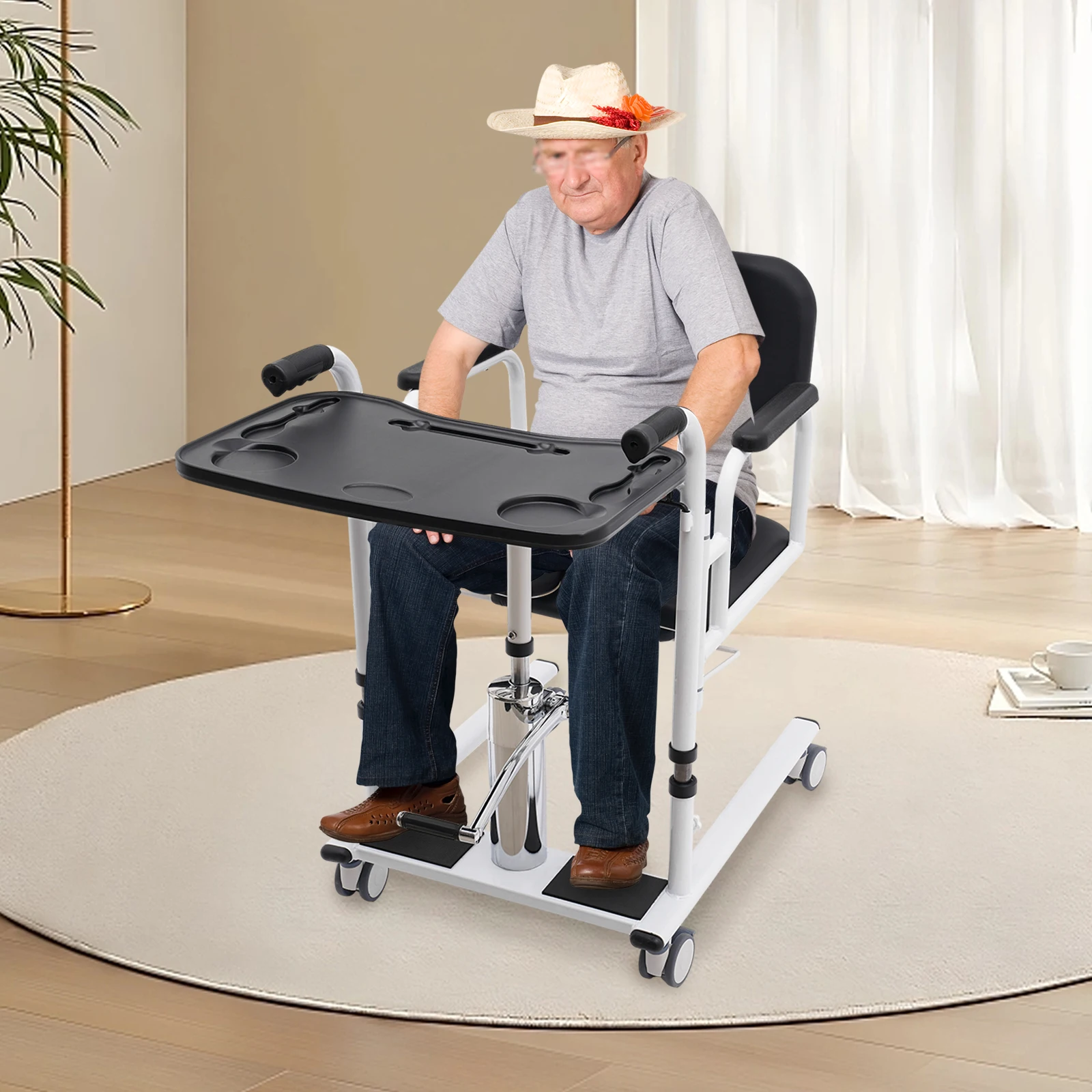 Hydraulischer Patientenlifter für den Heimgebrauch, tragbarer Transferstuhl mit 4 Universalrädern & 180°-Drehung ° Liegesessel, 150 kg Tragkraft, Pflegehilfe für Senioren (Schwarzes Display, gleiche Spezifikationen für Orange & Blau) – Detail 17