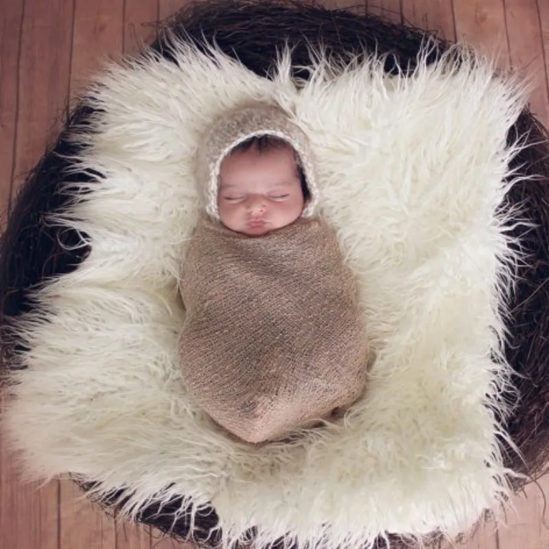 Newborn Baby Photo Blanket Props, Infant Fake Fur Rug, Plush Photography Background, Backdrop Basket, Stuffer Filler, 50*60