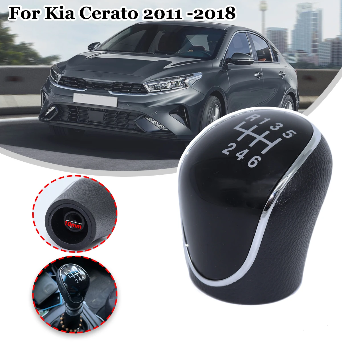 

6SP +R MT Gear Shift Knob GearStick Lever Pen Shifter Handball Chrome M10 Black For Kia Cerato K3 2011 -2018 Hyundai Super Pony