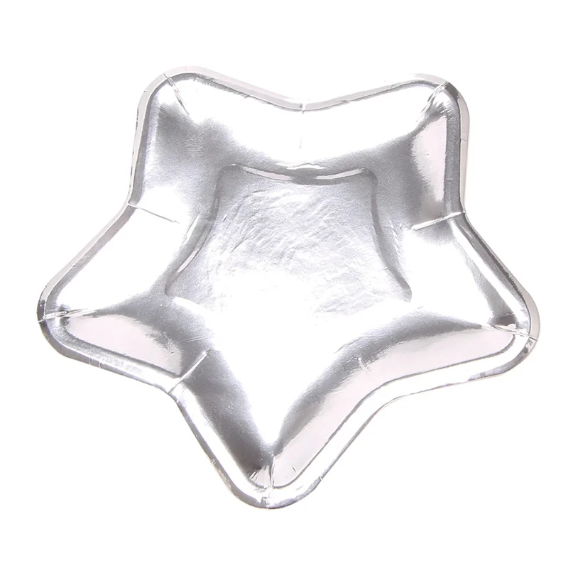 AAAN-120 قطعة من أطباق الورق على شكل نجمة، طبق حفلات ذهبي للاستعمال مرة واحدة، طبق أواني طعام خماسي لمستلزمات أدوات المائدة، فضي #3
