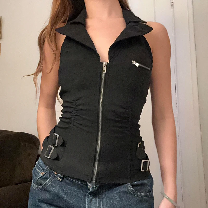 

Fashion Women Sexy Sleeveless Vest Black Crop Top Summer Female Tank Top Y2k Ladies Off Shoulder Tee Top Streetwear 2025