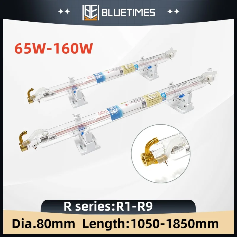 Bluetimes 65W/80W/100W CO2 Laser Tube Yongli R1/R3 Glass Lamp For DIY Laser Engraving and Cutting Machines Safety Packaging