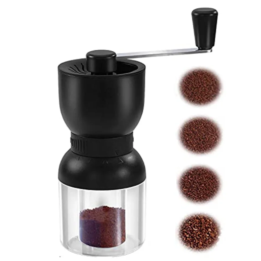 

Manual Coffee Grinder with Ceramic Burrs for Home Office and Travelling Use: Dual Containers and Adjustable Coarseness Settings