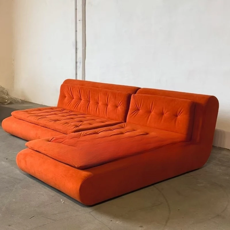

French retro style design pull point folding sofa Bauhaus style free position module combination flannel sofa
