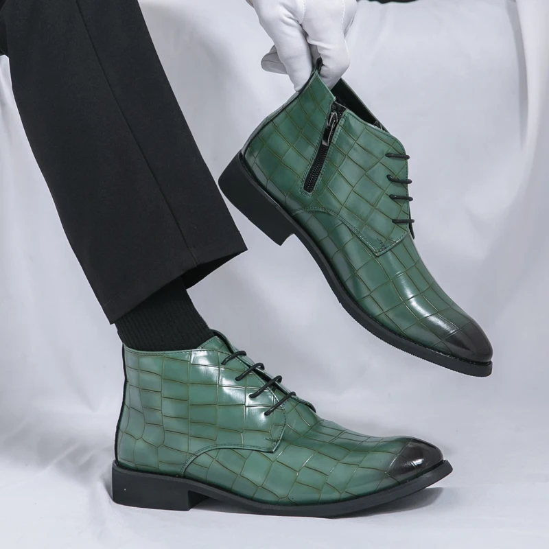 

Autumn New Fashion Green Men's Dress Shoes Big Size 47 High-top Social Shoe Male Pointed Toe Leather Casual Business Shoes Men