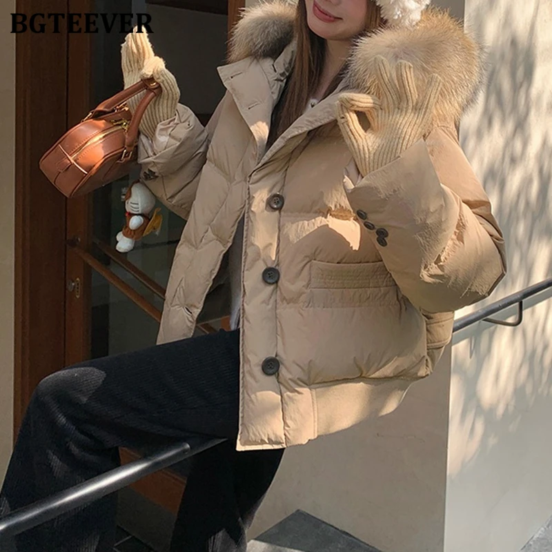 

BGTEEVER стильные теплые свободные однобортные женские парки с хлопковой подкладкой, женские пуховые пальто с длинными рукавами и капюшоном, зимняя верхняя одежда