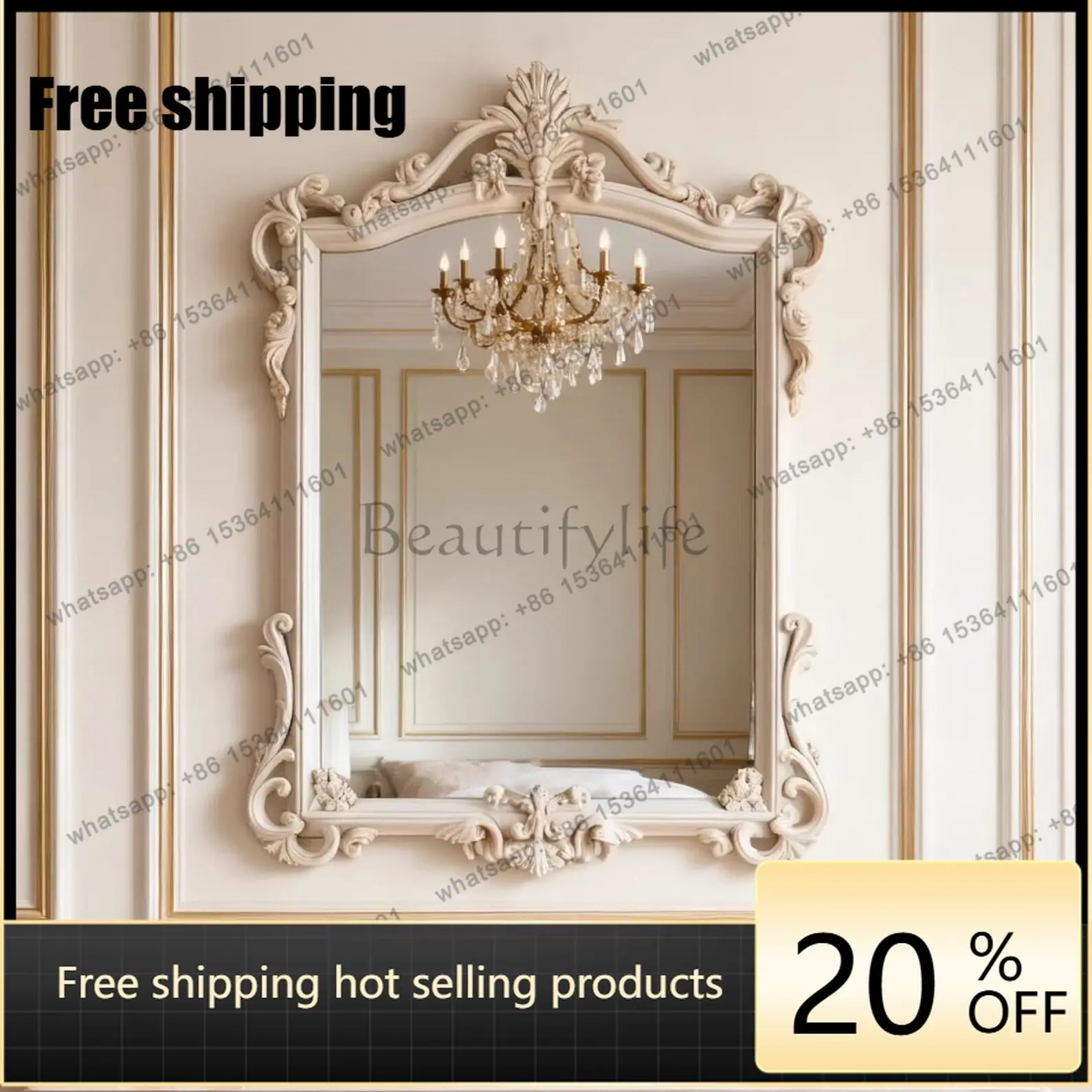 LD French exquisite engraving art mirror wall-mounted background wall entrance decorative mirror