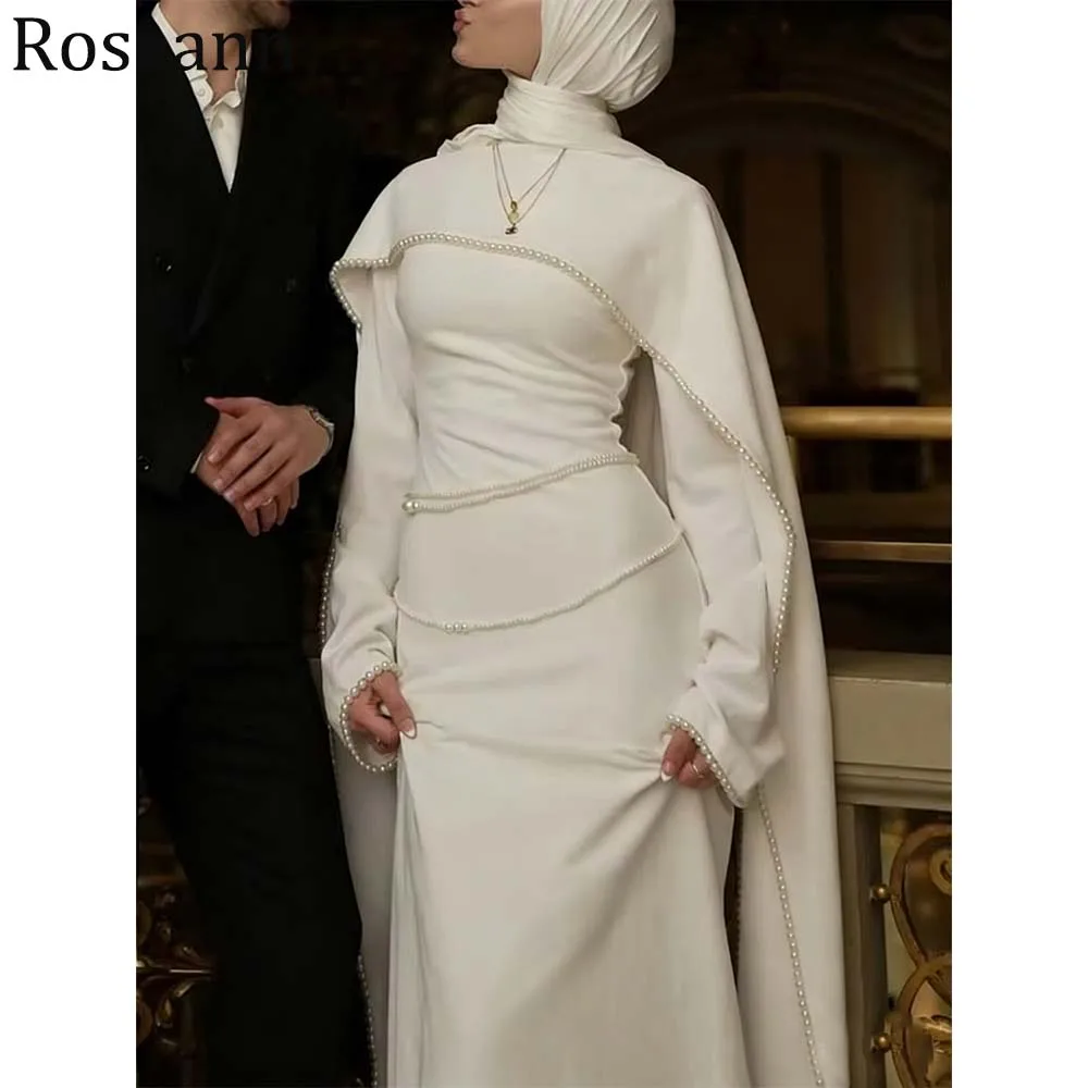 Robes De mariée musulmanes modestes personnalisées pour les mariées 2026 ivoire sirène perles châle longues robes De mariée arabes Vestido De Noiva