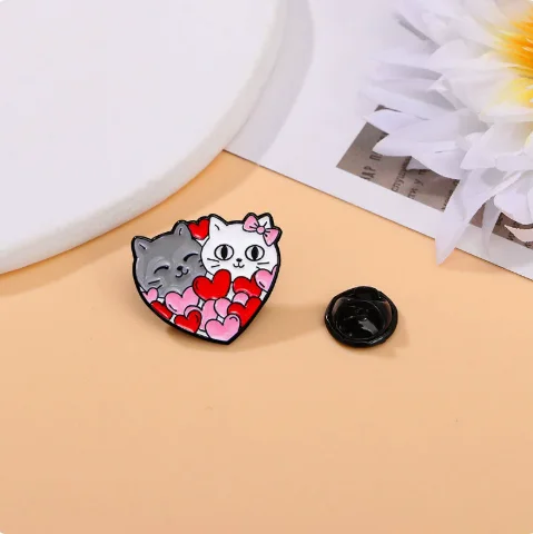 Romantic confession cartoon cup, cat brooch, cute pink hearted little cat cluster for couples' clothes, bags and cartoon badges