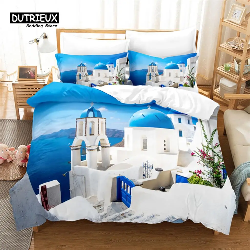 

3pcs Duvet Cover Set, Seaside City Bedding Set, Soft Comfortable Breathable Duvet Cover, For Bedroom Guest Room Decor