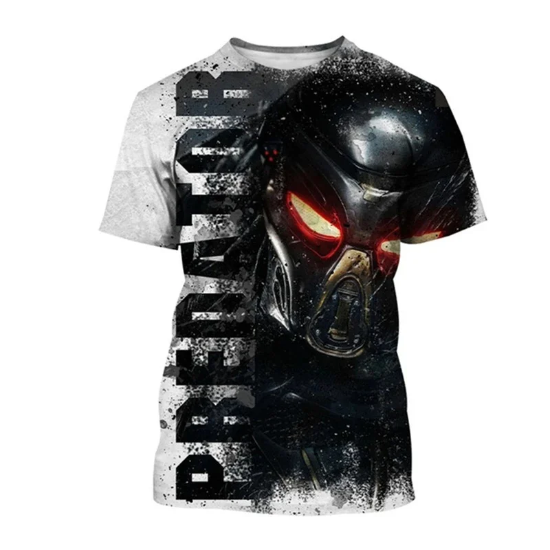 Predator Theme 3D Printed Short-sleeve T-shirt Casual Streetwear Unisex Round Neck Loose Top for Daily Wear