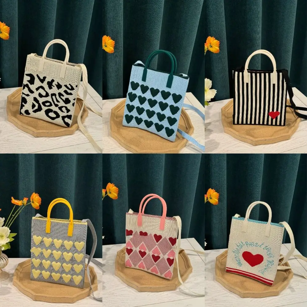 

Cute Love Series Knit Handbag Cartoon High-capacity Shoulder Bag Reusable Polyester Phone Bag For Women