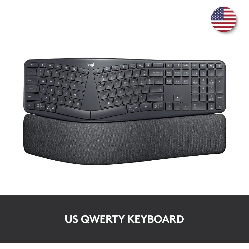 ERGO K860 Wireless Ergonomic Qwerty Keyboard - Split Keyboard, Wrist Rest, Bluetooth and USB Connectivity, Compatible,Black