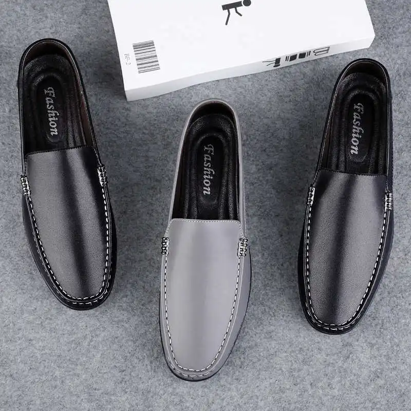 

Повседневная кожаная обувь большого размера, простая мужская обувь Driving oes, модная обувь на плоской подошве, удобная резиновая подошва с круглым носком