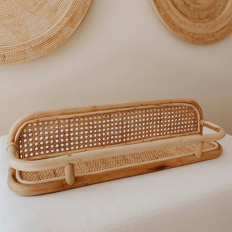 

Настенная полка из ротанга в стиле бохо — удлиненный плавающий органайзер — подвесной декор без дрели — стеллаж для хранения в фермерском доме/ванной комнате/офису