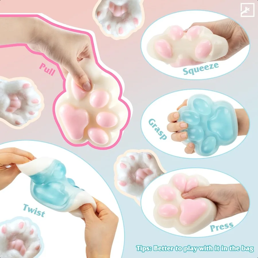 ZIFTY 2Pcs Large Paw Squishy Toys Big Furry Cat Paw Squeeze Toys 4.7 Inch Str Relieving Fidget Toy Sensory Toys for Adults with