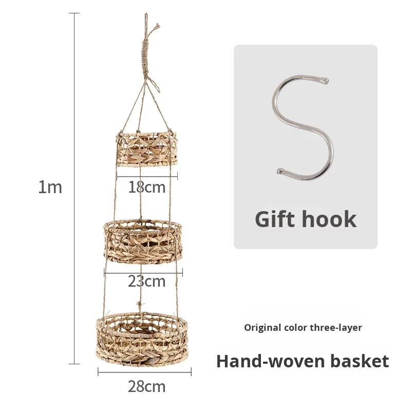 

Three-layer woven frame gourd grass hemp rope hanging basket cross wall hanging balcony garden living room flower pot