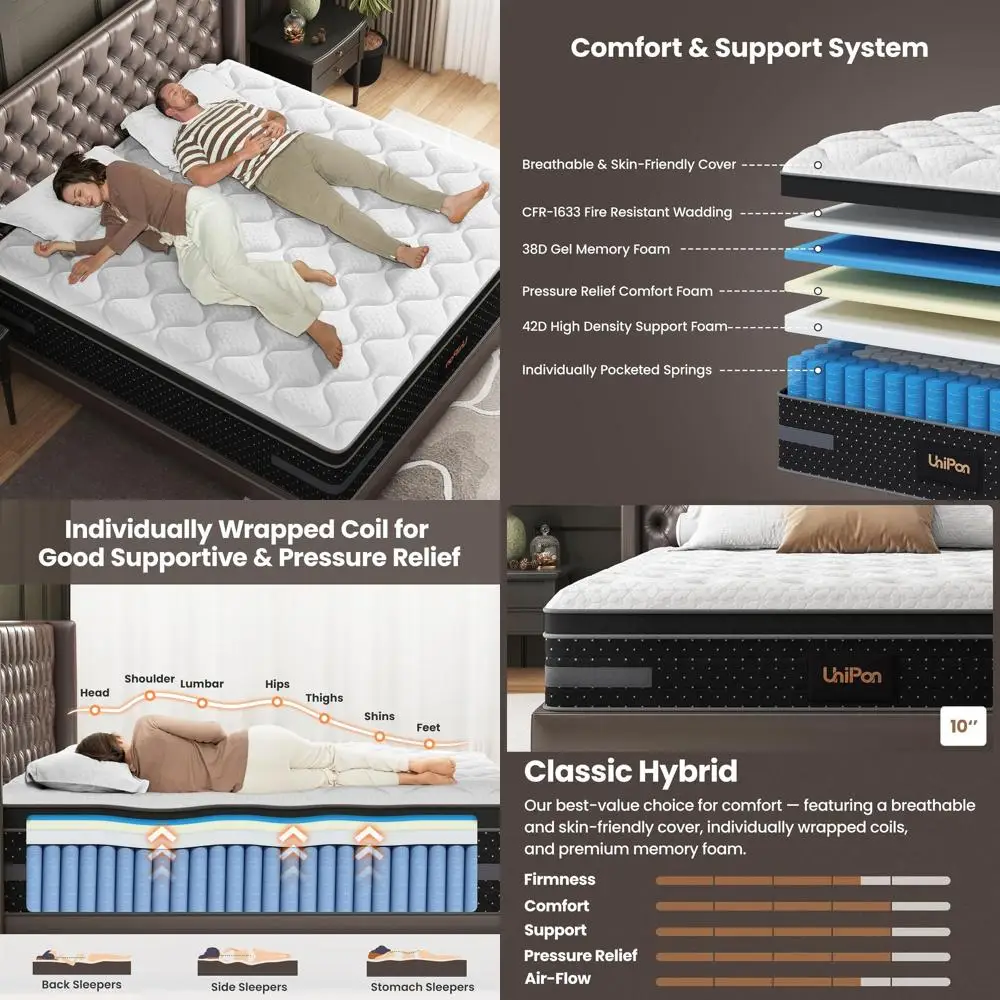 irm MattrKing Size 10 Inch,Hybrid Mattrin a Box with Extra Lumbar & Shoulder Support or Couples Motion Ition and Pain Relie, Hot