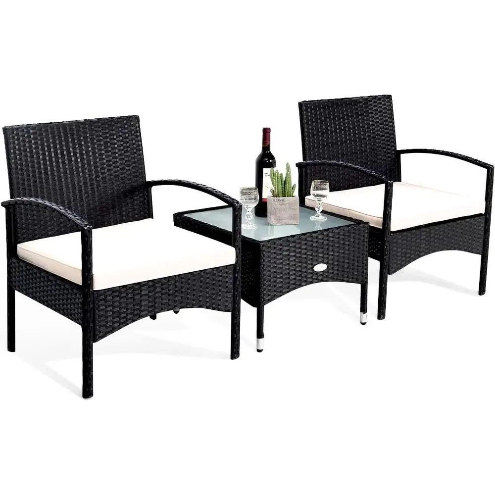 

Комплект садовой мебели из 3 предметов: плетеный ротанговый столик и прочные стулья для патио, сада, газона или зоны у бассейна (черный)