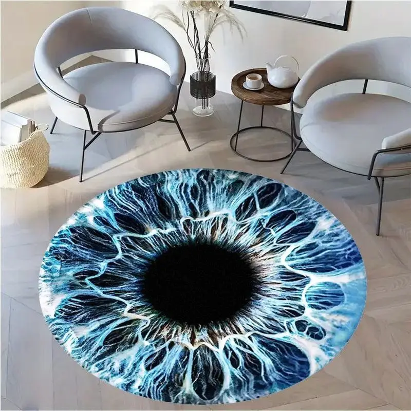 Abstract Art Round Carpet Flannel Soft Modern Living Room Bedroom Office Floor Mat Non Slip Washable Unique Eye Catching Design