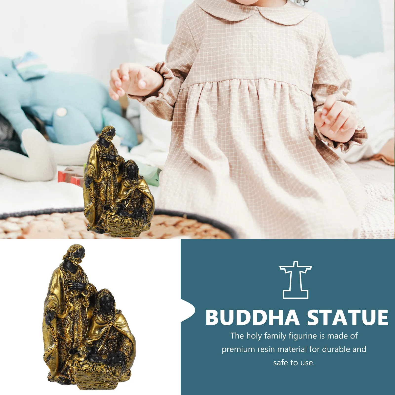 

Holy Family Resin Craft Decor Hand-Painted Religious Statue for Home Office Church Desktop Tabletop Shelf Bookcase Faith