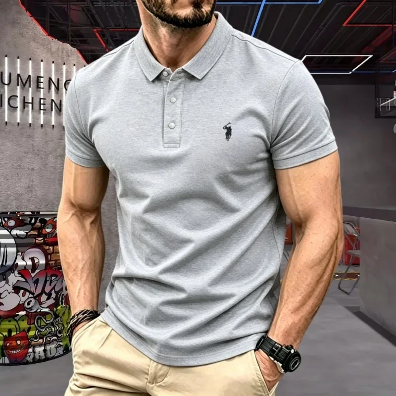 100% reine Baumwolle, hochwertiges Marken-Herren-Poloshirt mit kurzen Ärmeln, Sommer 2026, luxuriöses Mode-Golf-Oberteil mit Pony-Stickerei, lässiges T-Shirt – Detail 7