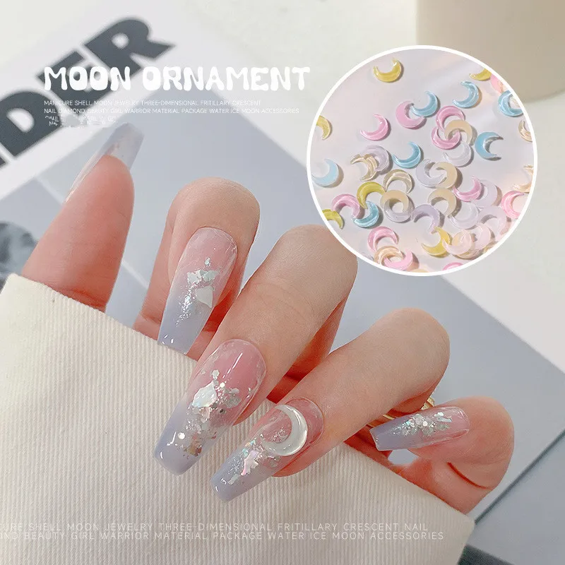 Abalorios de dibujos animados para decoración de uñas, accesorios para manicura, Luna transparente de hielo, cristal colorido, resina, diamantes de imitación, 50 piezas
