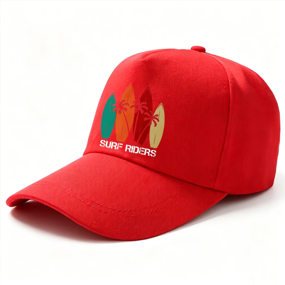 Surf Riders Retro Colorful Surfboard Palm Tree Graphic Dad Hat Vintage Surfer Beach Summer Casual Cotton Adjustable Baseball Cap