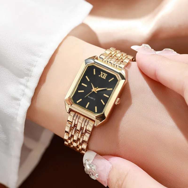 5PCS Womens Elegant Rectangle Rhinestone Quartz Watch Jewelry Set Fashion Women Watches Reloj Mujer Girl Clock Gift（Without Box） image 5