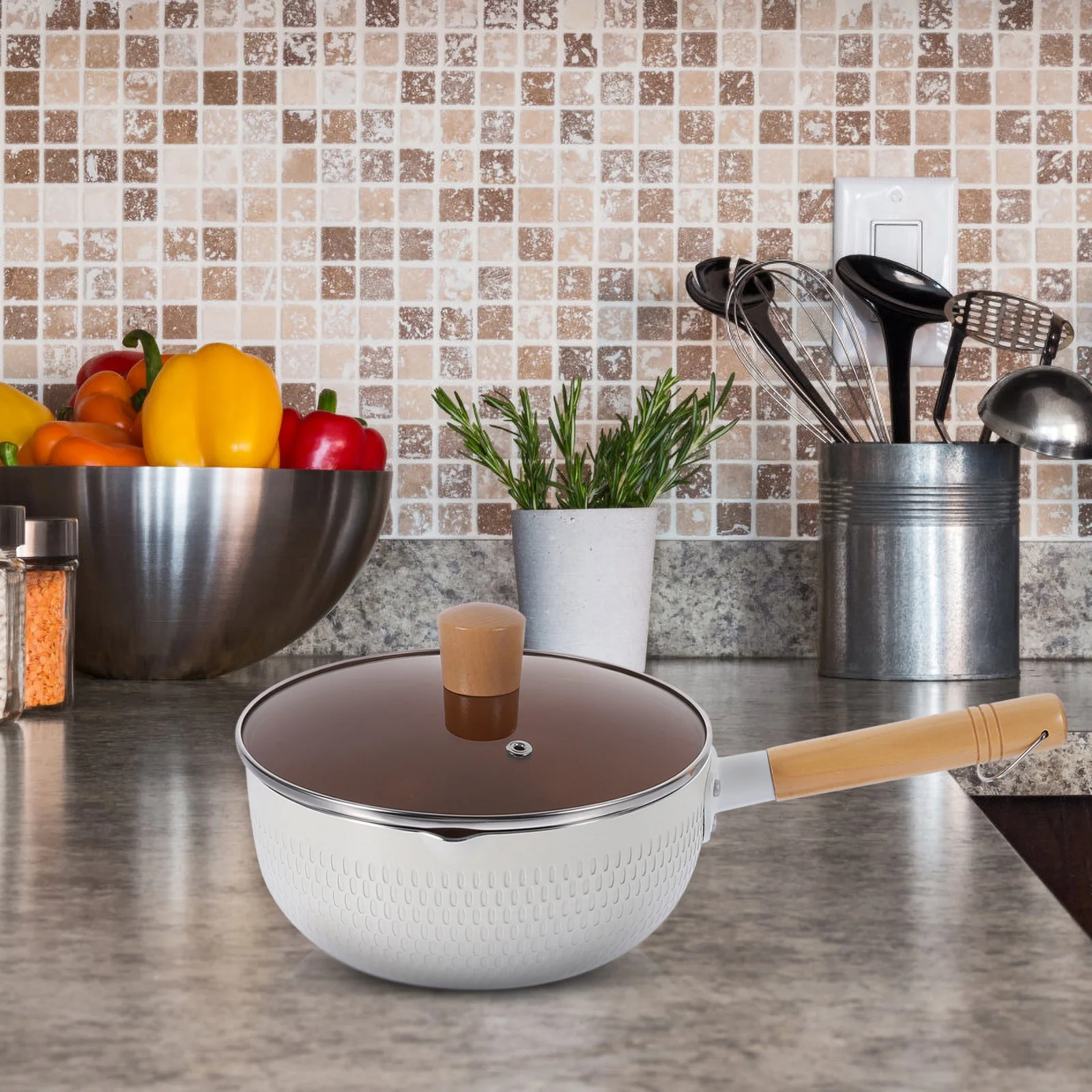 

1Set Maifan Stone Nonstick Saucepan Aluminum Alloy Metal Pan Wooden Handle Lid Kitchen Cooking Pot for Stove Induction Gas